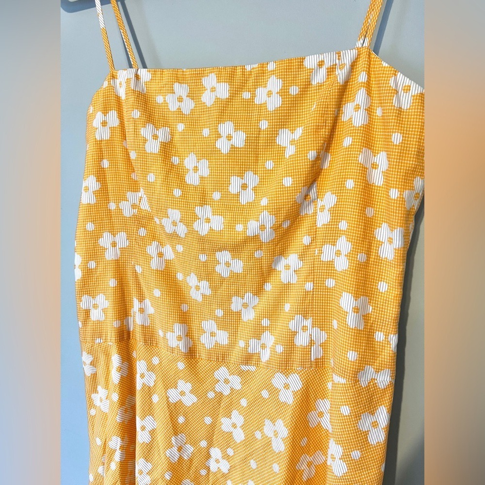 90s y2k Helen Wang Yellow Floral Cotton Spaghetti Strap Midi Dress Vintage Sz 8 - Picture 3 of 8